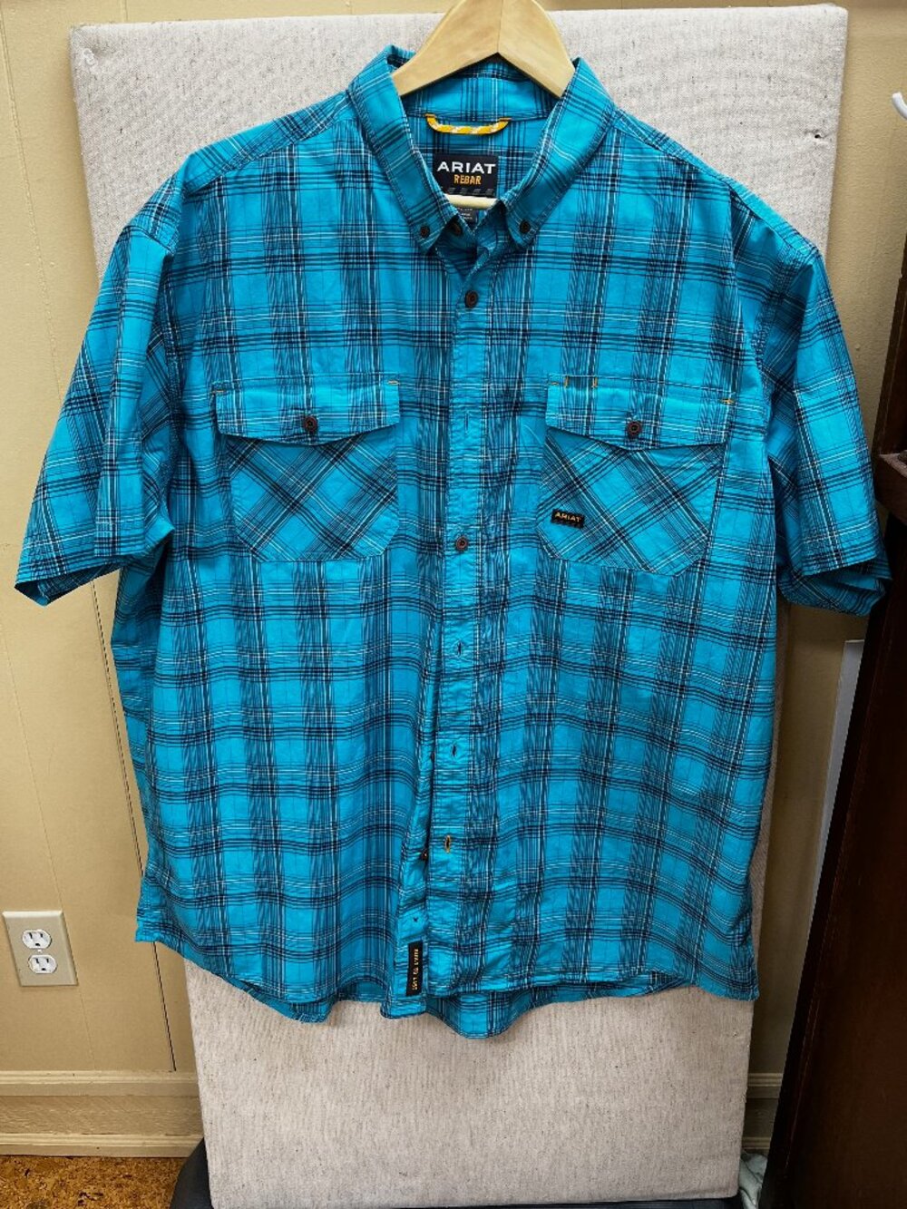 Ariat Rebar Men’s Turquoise Plaid Short-Sleeve Work Shirt